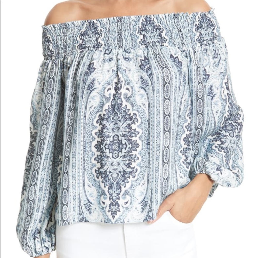 alice and olivia blue viola off the shoulder